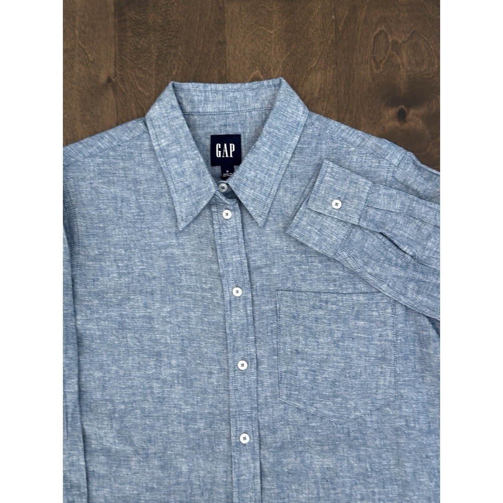 GAP Womens Blue Linen Blend Long Sleeve Button Down Shirt Size Small Relaxed